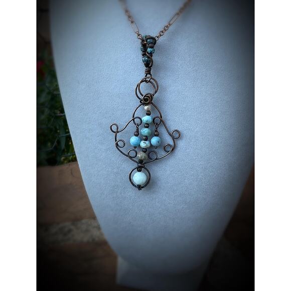 Artisan Larimar and Aquamarine Necklace - Picture 9 of 11